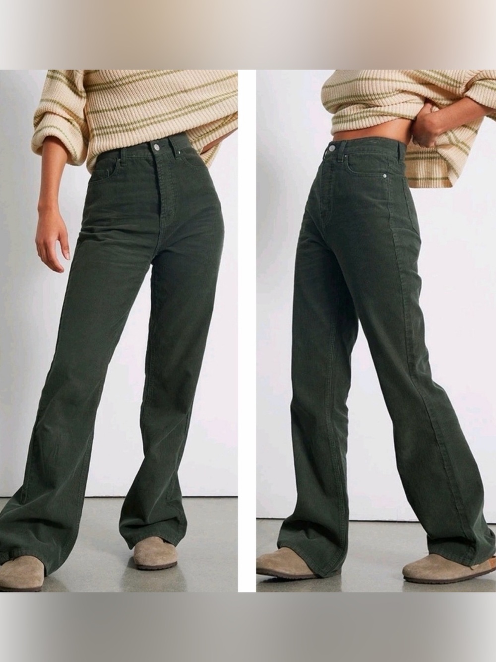 Pacsun High Rise Bootcut Corduroy Jeans in Dark Green